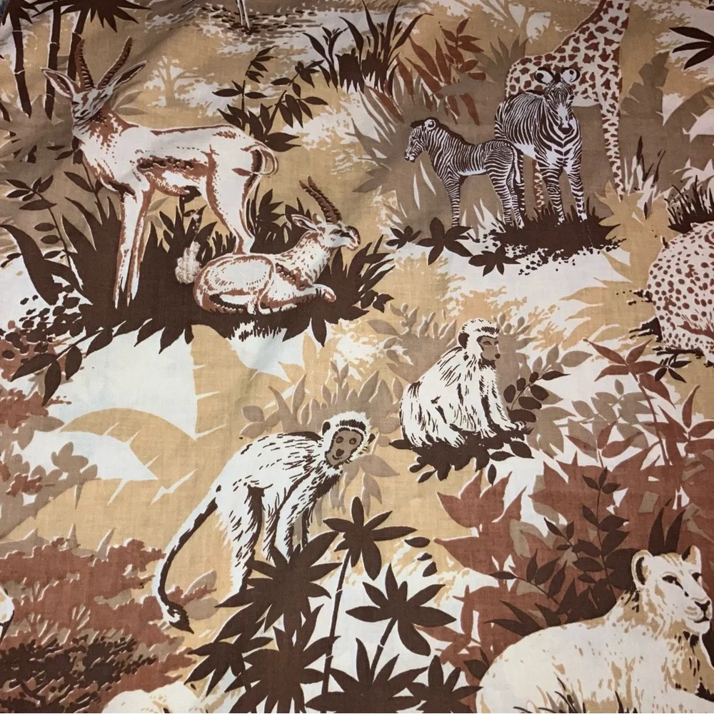 Vtg Safari Animal Print Single Flat Sheet 66x104” and Standard Pillowcase 20x26”